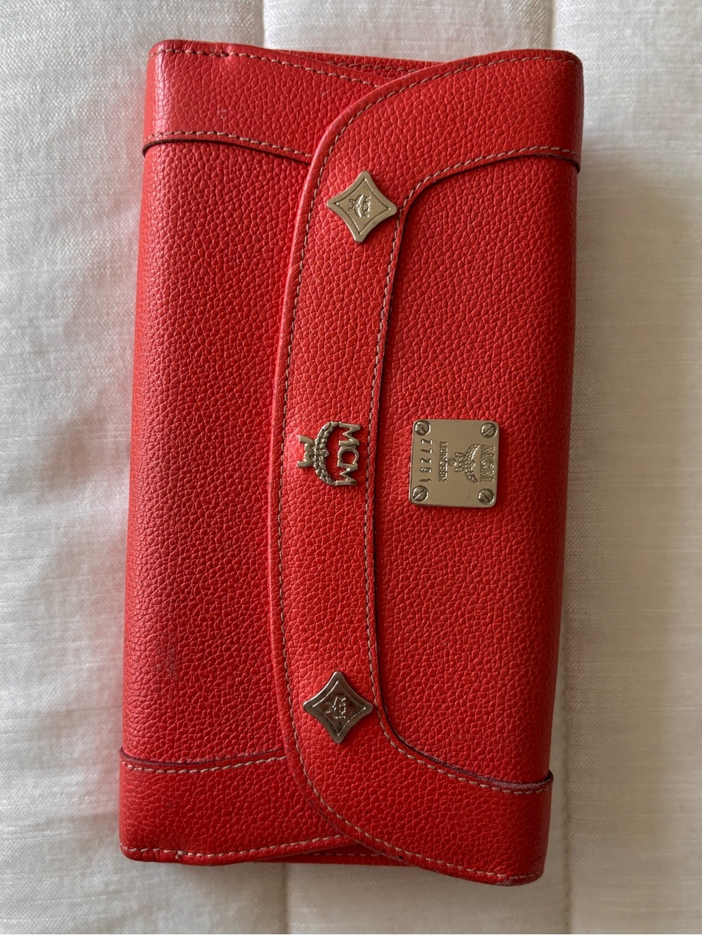 MCM Orange Leather Wallet with silver Accents